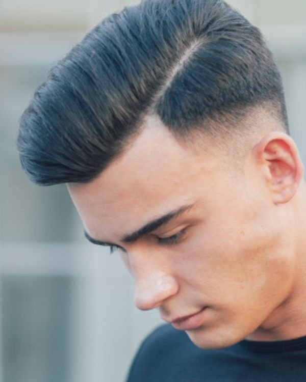 Short Parted Pompadour Taper Fade